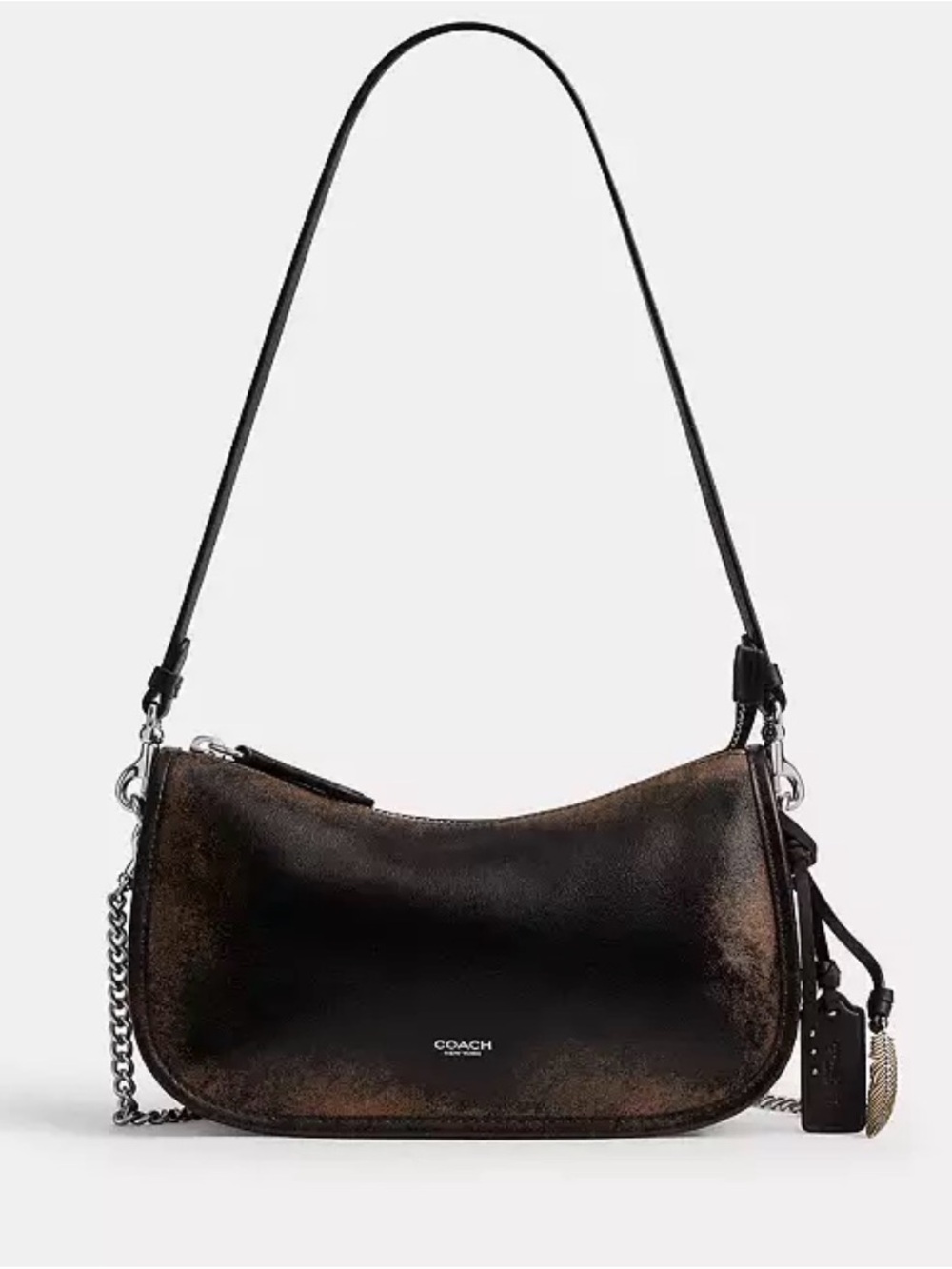 🖤🤎Coach NWT Loved  Leather Waverly Shoulder Bag/Silver Chain -Charm & Hardware